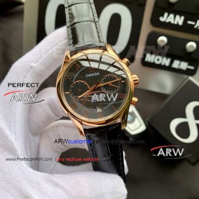 Perfect Replica Omega De Ville Rose Gold Case Black Dial 43mm Men Watch